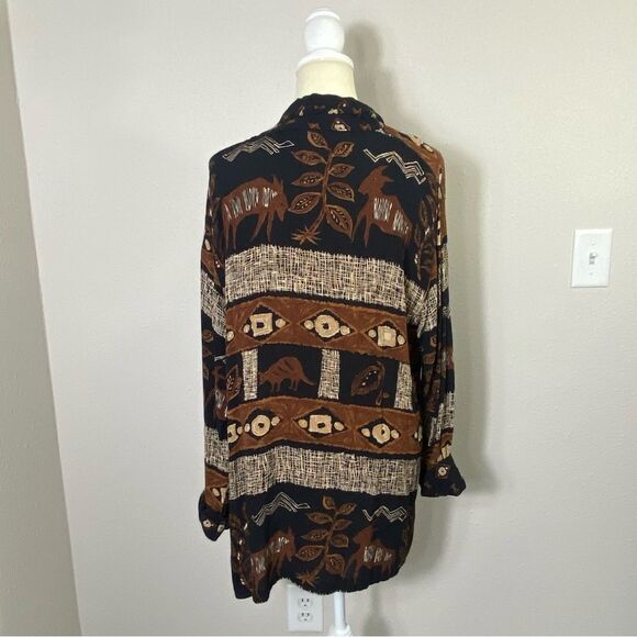 Vintage Delores Bell 100% Rayon Gauzy Boho Aztec Lightweight Cardigan Women's M - Picture 11 of 16